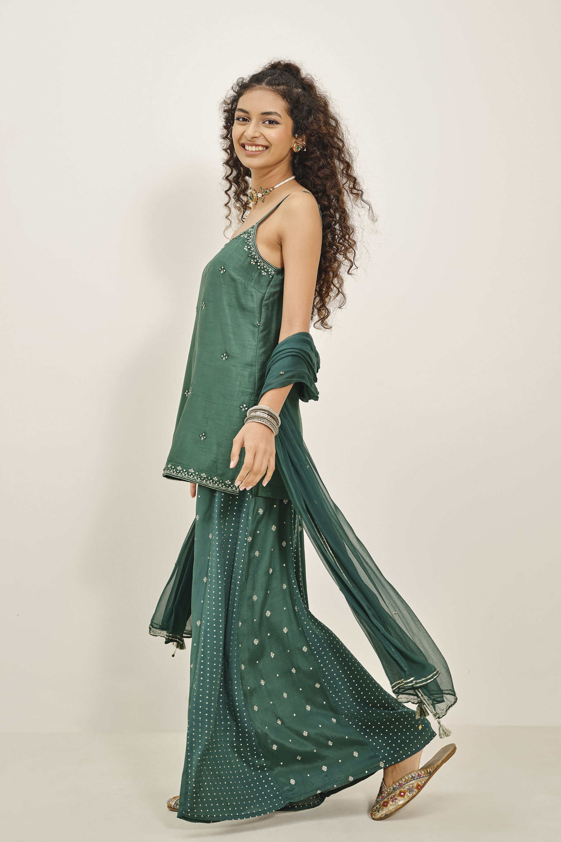 Jheel Green Kurta Set, Green, image 4